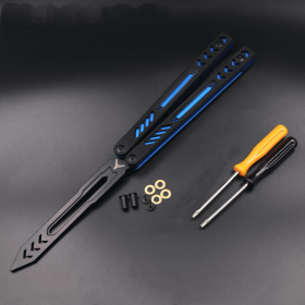 Aluminum Handle Unbladed Ether Butterfly Knife Shake Hands (Color: Blue)