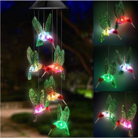 Outdoor Solar Wind Chime Lamp Hummingbird Butterfly Ball Wind Chime Garden Decoration (Option: Little colorful bird-Black shell lamp holder)