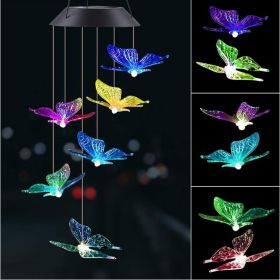 Outdoor Solar Wind Chime Lamp Hummingbird Butterfly Ball Wind Chime Garden Decoration (Option: Color butterfly-Black shell lamp holder)