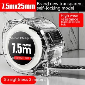 Thickened And Hardened Super Wear-resistant Transparent Fluorescent Tape Tape Measure (Option: Black Gold 7.5M 25mm-1-Carbon Steel Plastic)